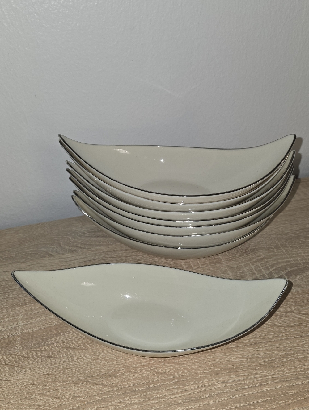 Lenox USA Ivory Leaf Serving Bowls Set 8 Silver Trim